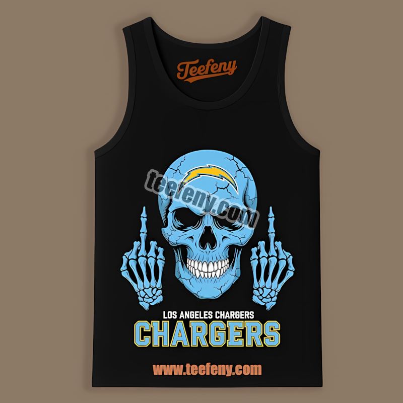 Middle Finger Skull Los Angeles Chargers Humor Graphic Tanktop Middle Finger Skull Los Angeles Chargers Humor Graphic Tanktop