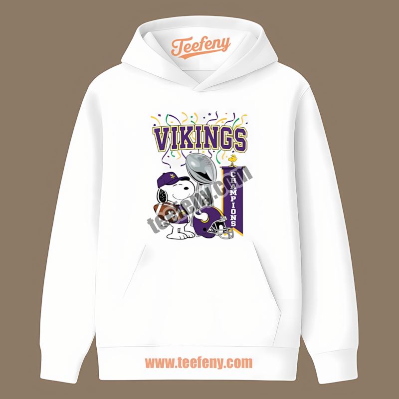 Minnesota Vikings Champions Snoopy Celebration Cartoon Unisex Hoodie Minnesota Vikings Champions Snoopy Celebration Cartoon Unisex Hoodie
