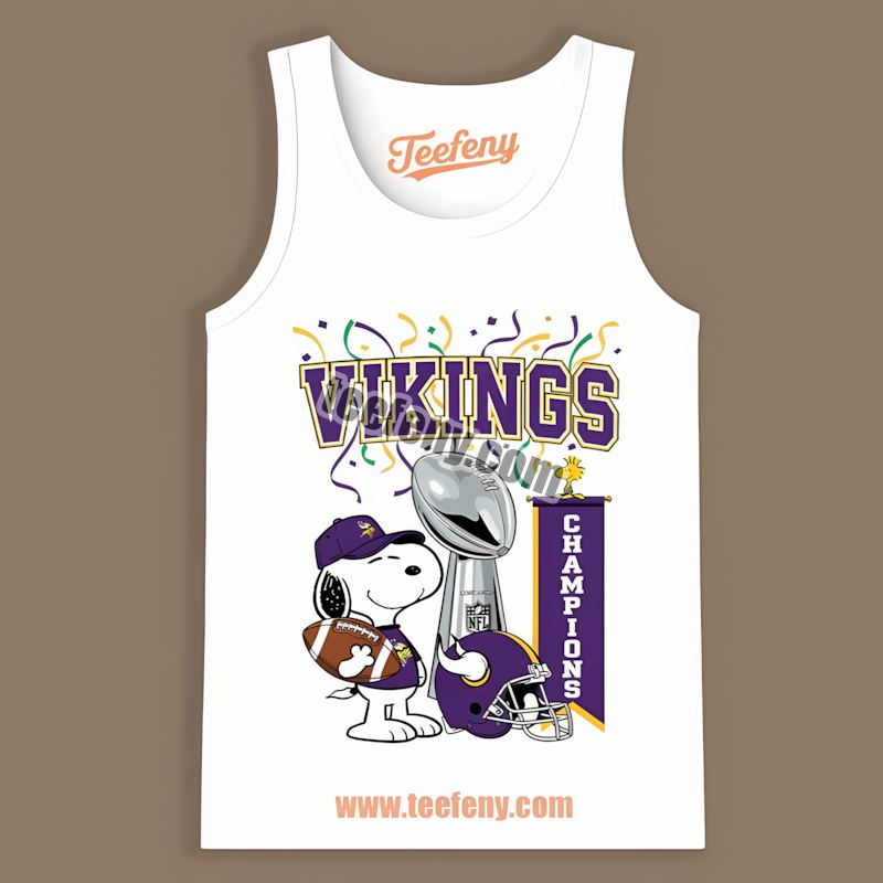 Minnesota Vikings Champions Snoopy Celebration Cartoon Unisex Tanktop Minnesota Vikings Champions Snoopy Celebration Cartoon Unisex Tanktop