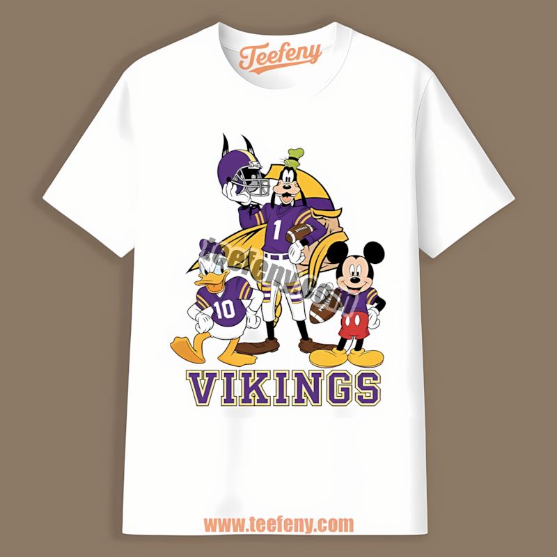 Minnesota Vikings Disney Mickey Donald Goofy Cartoon Cotton Shirt