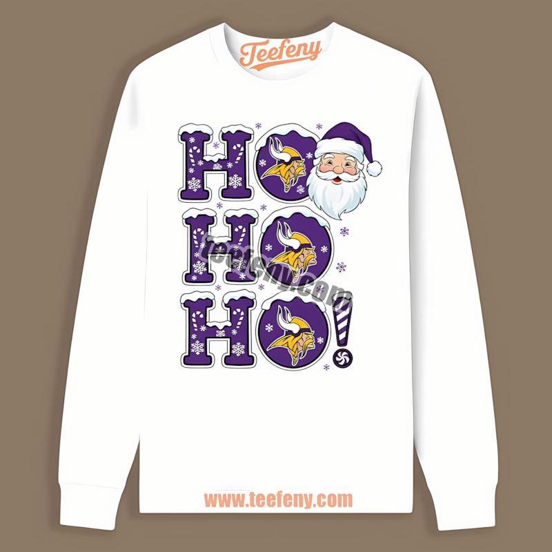 Minnesota Vikings Ho Ho Ho Santa Cheer Christmas Cotton Long Sleeve Minnesota Vikings Ho Ho Ho Santa Cheer Christmas Cotton Long Sleeve