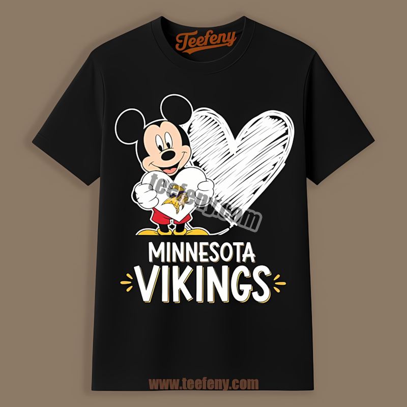 Minnesota Vikings Mickey Heart Cartoon Graphic Shirt