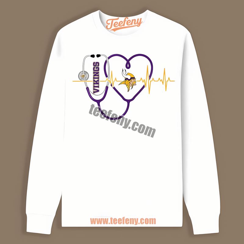 Minnesota Vikings Nurse Heartbeat Health Graphic Long Sleeve Minnesota Vikings Nurse Heartbeat Health Graphic Long Sleeve