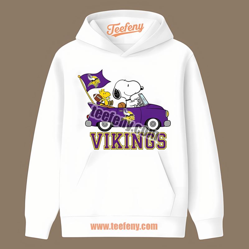 Minnesota Vikings Snoopy Driving Car Cartoon Cotton Hoodie Minnesota Vikings Snoopy Driving Car Cartoon Cotton Hoodie