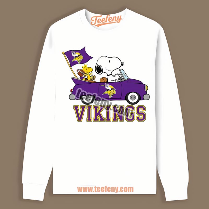 Minnesota Vikings Snoopy Driving Car Cartoon Cotton Long Sleeve Minnesota Vikings Snoopy Driving Car Cartoon Cotton Long Sleeve