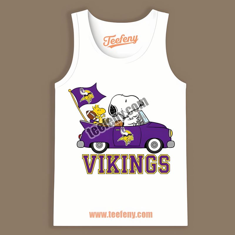 Minnesota Vikings Snoopy Driving Car Cartoon Cotton Tanktop Minnesota Vikings Snoopy Driving Car Cartoon Cotton Tanktop