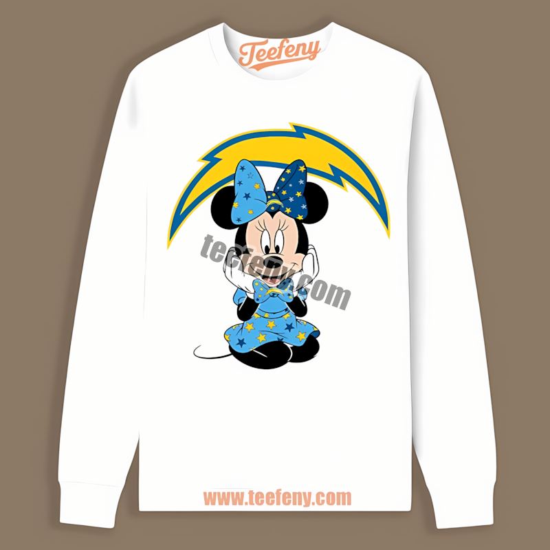 Minnie Mouse Los Angeles Chargers Star Cheer Classic Long Sleeve Minnie Mouse Los Angeles Chargers Star Cheer Classic Long Sleeve