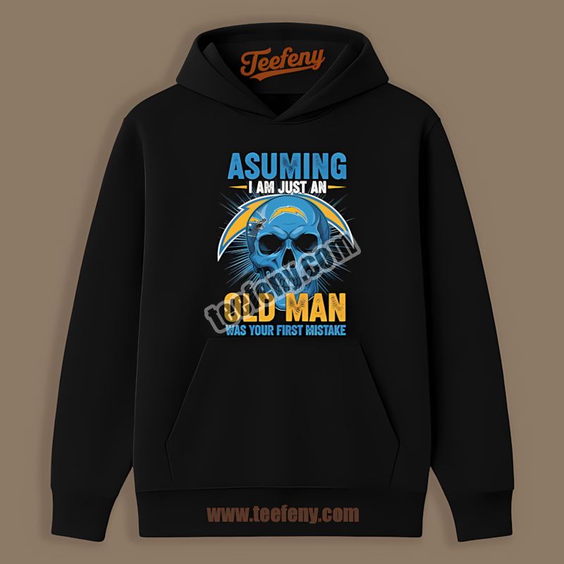 Old Man Skull Los Angeles Chargers Graphic Cotton Hoodie Old Man Skull Los Angeles Chargers Graphic Cotton Hoodie