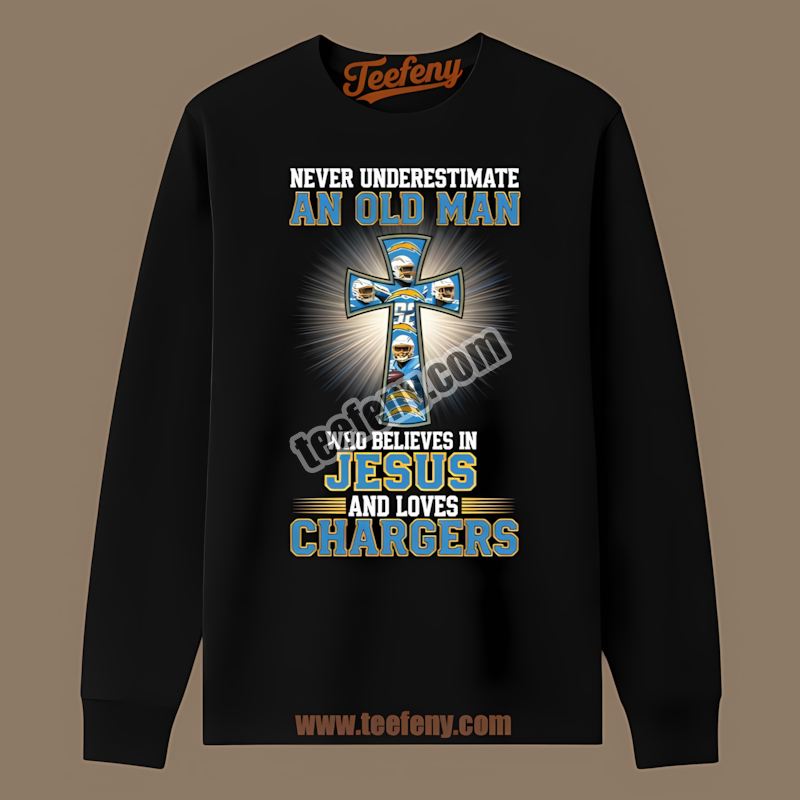 Old Man With Faith Los Angeles Chargers Jesus Retro Long Sleeve Old Man With Faith Los Angeles Chargers Jesus Retro Long Sleeve