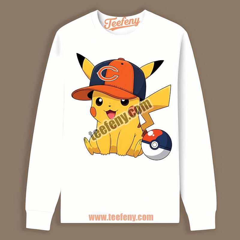 Pikachu Wearing Chicago Bears Hat Sports Long Sleeve Pikachu Wearing Chicago Bears Hat Sports Long Sleeve