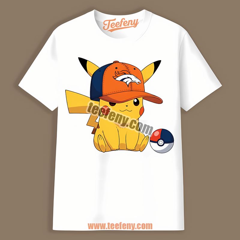 Pikachu Wearing Denver Broncos Hat Retro Shirt