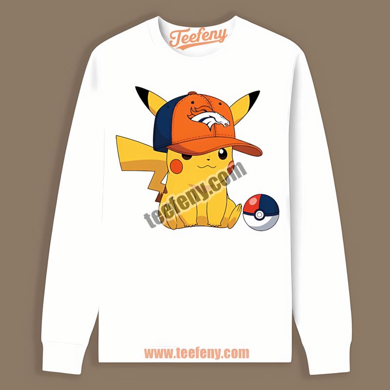 Pikachu Wearing Denver Broncos Hat Retro Long Sleeve Pikachu Wearing Denver Broncos Hat Retro Long Sleeve