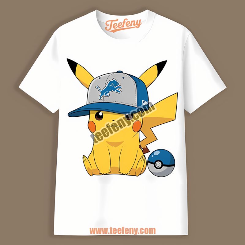 Pikachu Wearing Detroit Lions Hat Adults Shirt