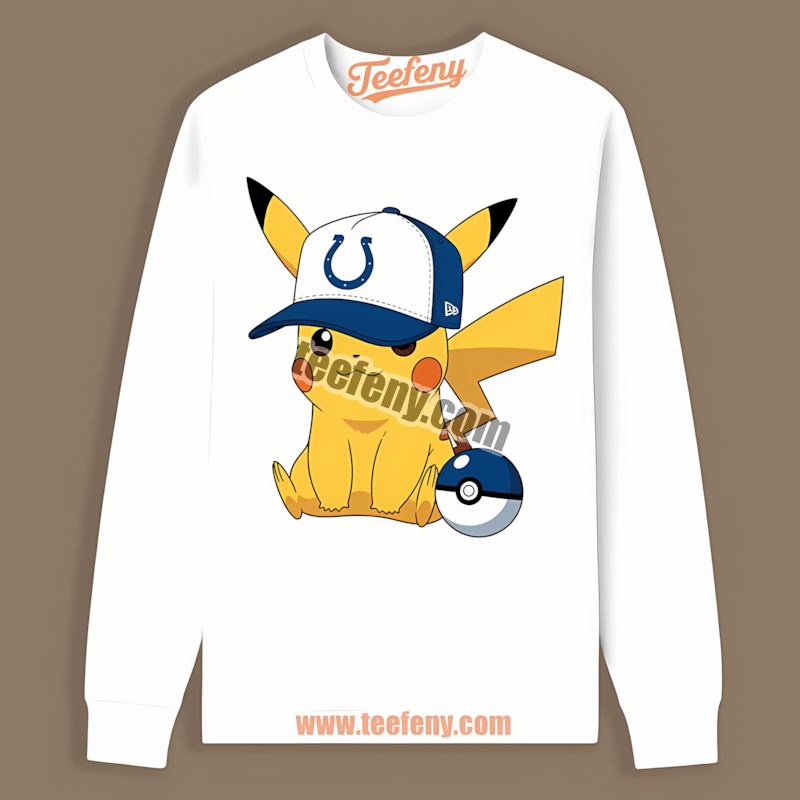 Pikachu Wearing Hat Indianapolis Colts Long Sleeve Pikachu Wearing Hat Indianapolis Colts Long Sleeve