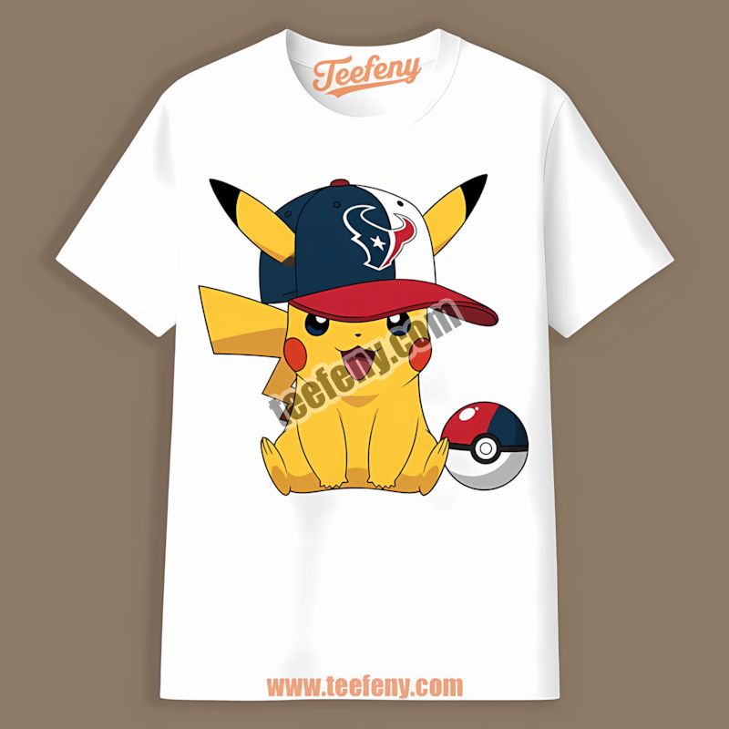 Pikachu Wearing Houston Texans Hat Regular Shirt