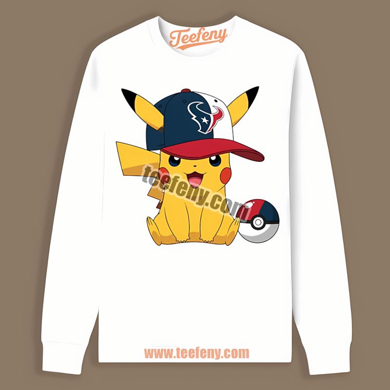 Pikachu Wearing Houston Texans Hat Regular Long Sleeve Pikachu Wearing Houston Texans Hat Regular Long Sleeve