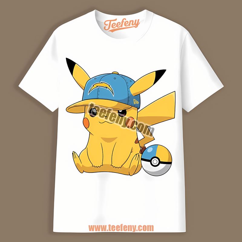 Pikachu Wearing Los Angeles Chargers Hat Color Shirt