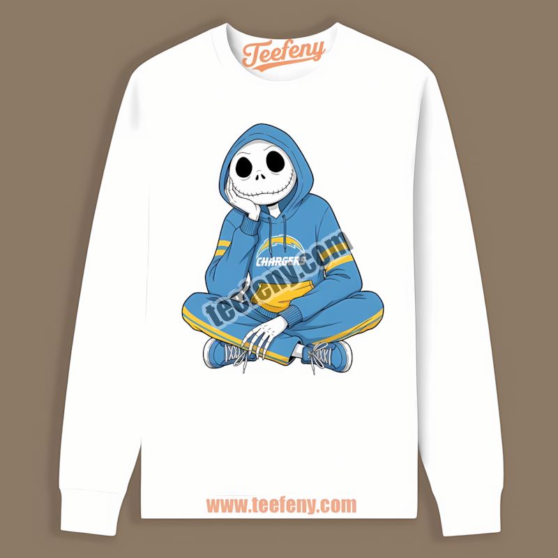 Relaxed Jack Skellington Los Angeles Chargers Hoodie Graphic Long Sleeve Relaxed Jack Skellington Los Angeles Chargers Hoodie Graphic Long Sleeve