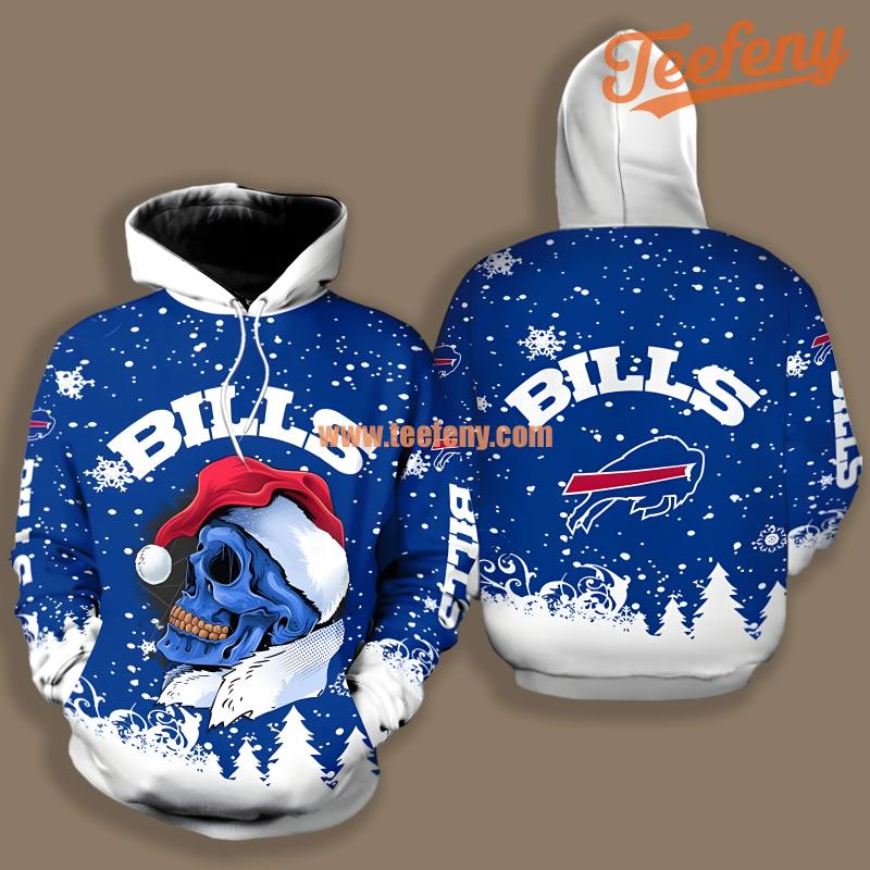 Santa Skull Christmas Buffalo Bills Blue White 3D Shirt Print Hoodie