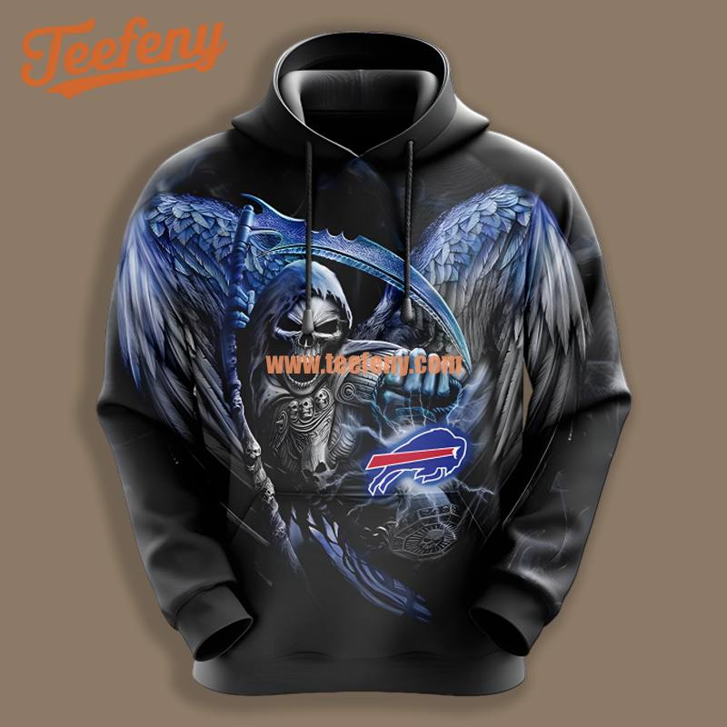 Skull Buffalo Bills Black Blue 3D Unisex Shirt Hoodie