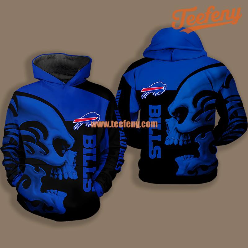 Skull Buffalo Bills Blue 3D Shirt Hoodie For Sale