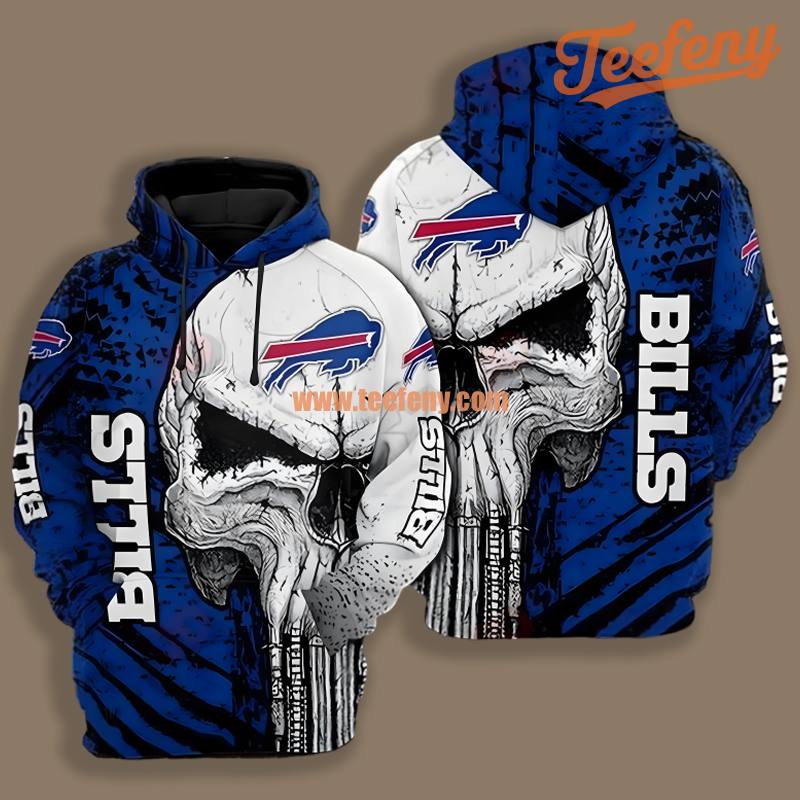 Skull Buffalo Bills Blue White 3D Youth Shirt Hoodie