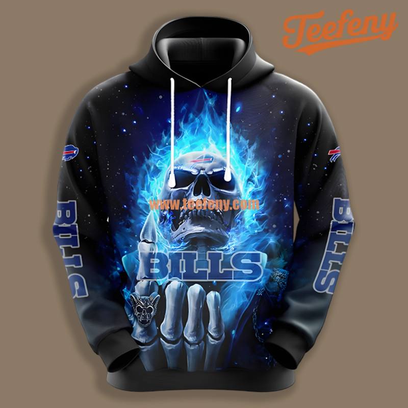 Skull Hot Buffalo Bills Black Blue 3D Art Shirt Hoodie