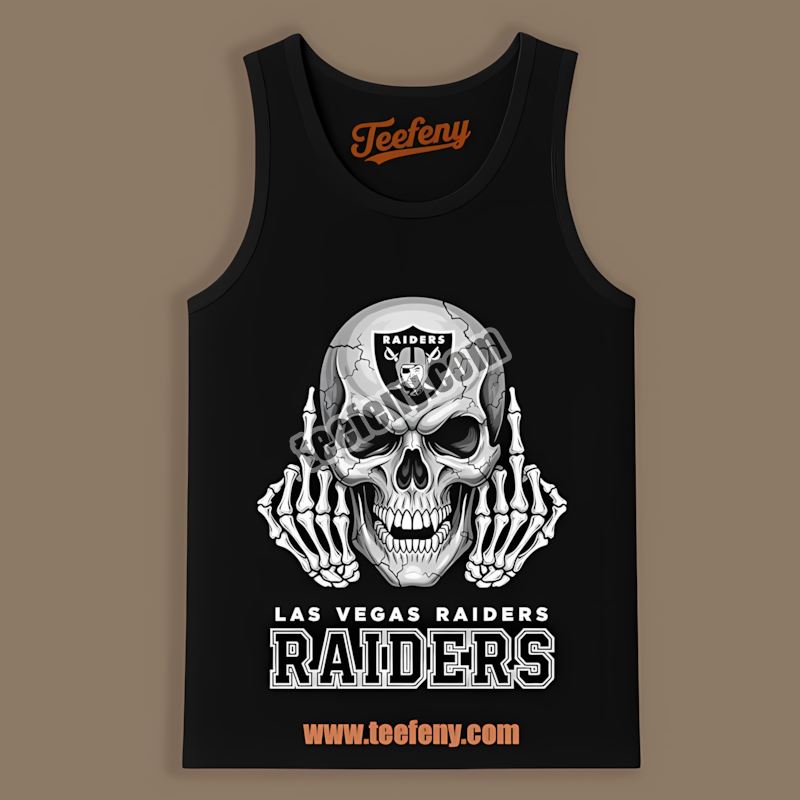 Skull Middle Finger Las Vegas Raiders Cotton Tanktop Skull Middle Finger Las Vegas Raiders Cotton Tanktop