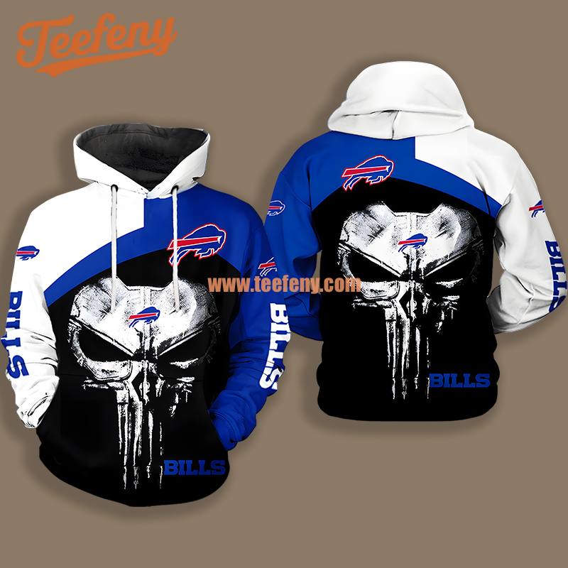 Skull Punisher Buffalo Bills Blue Black 3D Graphic Shirt Hoodie