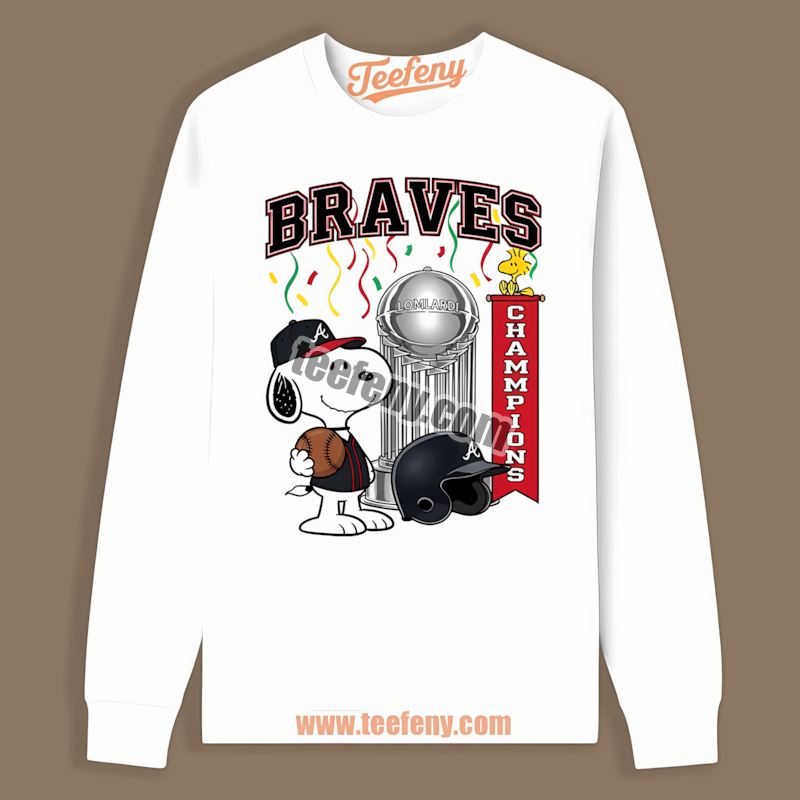 Atlanta Braves Champions Snoopy Celebration Retro Long Sleeve Atlanta Braves Champions Snoopy Celebration Retro Long Sleeve