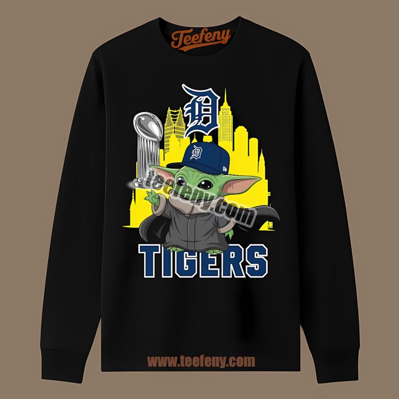 Baby Yoda Holding Trophy Detroit Tigers World Series Regular Long Sleeve Baby Yoda Holding Trophy Detroit Tigers World Series Regular Long Sleeve