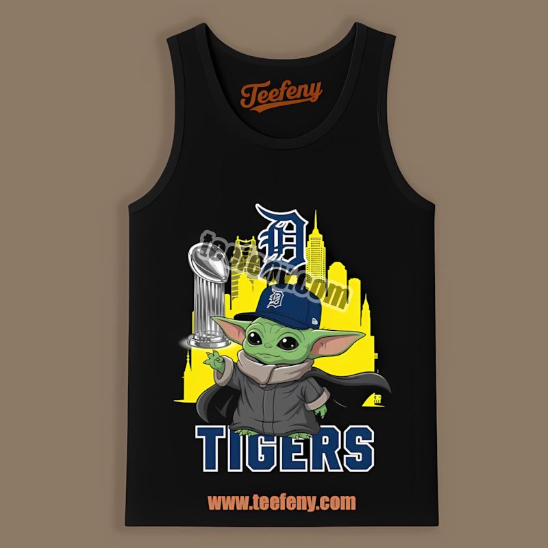 Baby Yoda Holding Trophy Detroit Tigers World Series Regular Tanktop Baby Yoda Holding Trophy Detroit Tigers World Series Regular Tanktop