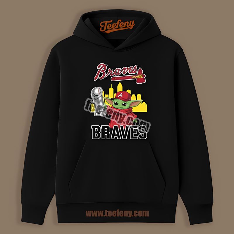 Baby Yoda Holding World Series Trophy Atlanta Braves Retro Baseball Hoodie Baby Yoda Holding World Series Trophy Atlanta Braves Retro Baseball Hoodie