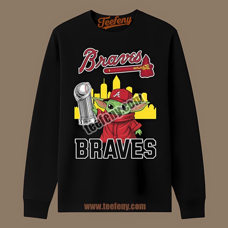 Baby Yoda Holding World Series Trophy Atlanta Braves Retro Baseball Long Sleeve Baby Yoda Holding World Series Trophy Atlanta Braves Retro Baseball Long Sleeve