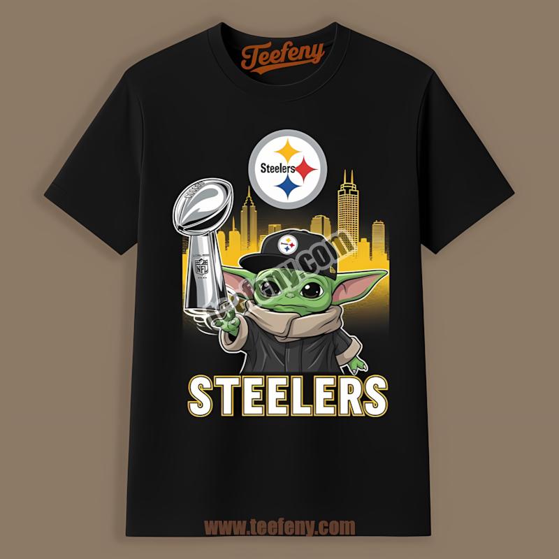 Baby Yoda Holds Super Bowl For Pittsburgh Steelers Shirt