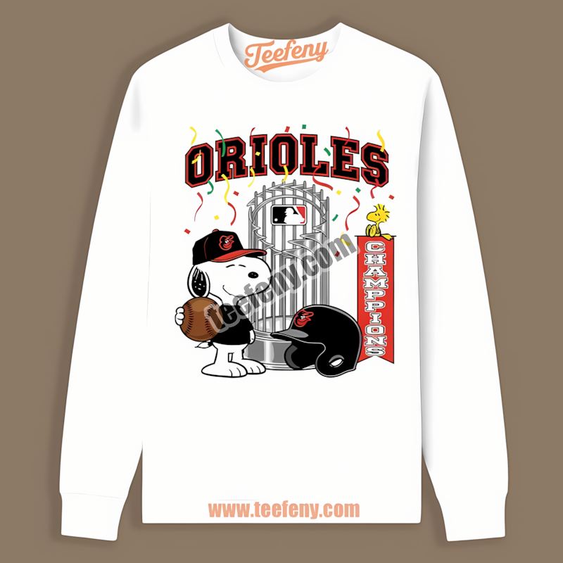 Baltimore Orioles Champions Snoopy Celebration Retro Long Sleeve Baltimore Orioles Champions Snoopy Celebration Retro Long Sleeve