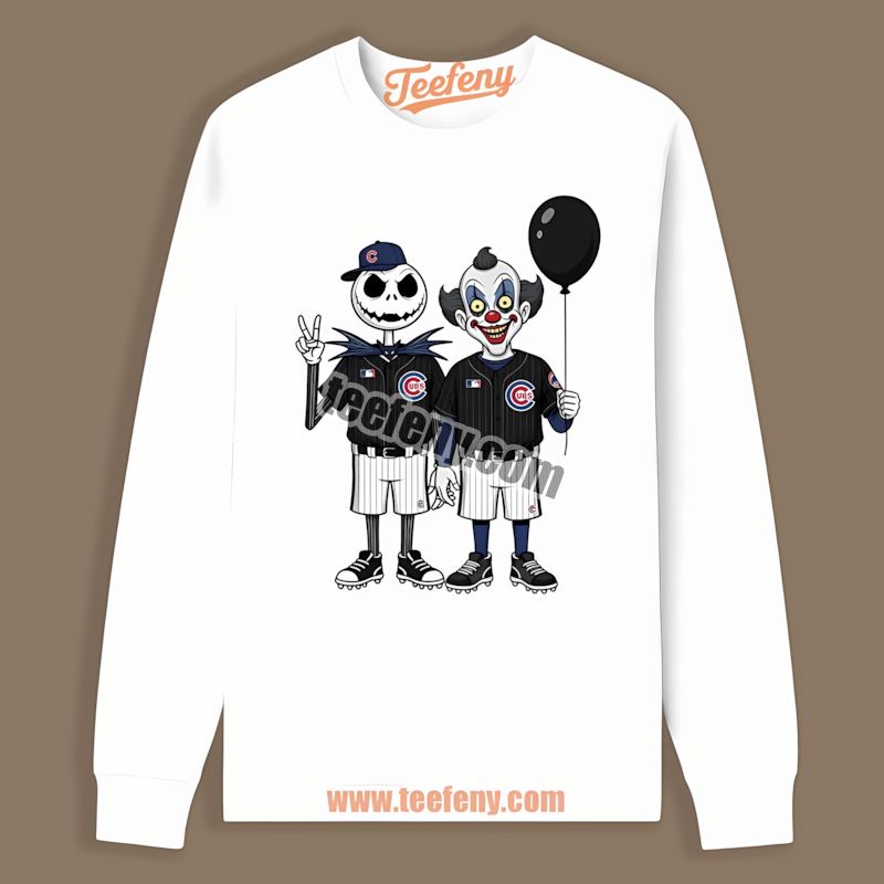 Chicago Cubs Halloween Jack Skellington Pennywise Vintage Long Sleeve Chicago Cubs Halloween Jack Skellington Pennywise Vintage Long Sleeve