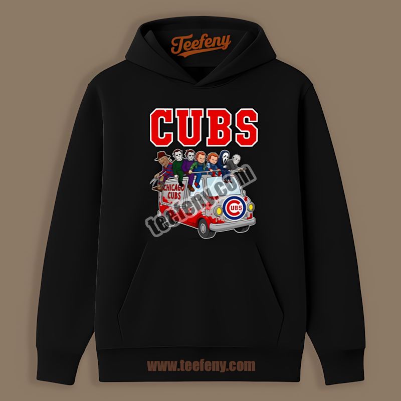 Chicago Cubs Horror Vs Halloween Characters On Bus Regular Hoodie Chicago Cubs Horror Vs Halloween Characters On Bus Regular Hoodie