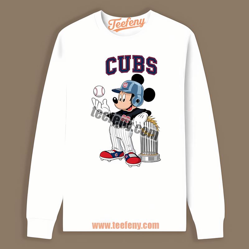 Chicago Cubs Mickey Mouse Baseball Mlb Trophy Unisex Long Sleeve Chicago Cubs Mickey Mouse Baseball Mlb Trophy Unisex Long Sleeve