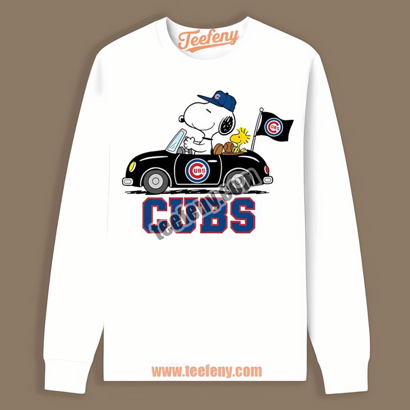 Chicago Cubs Snoopy Driving Car Color Long Sleeve Chicago Cubs Snoopy Driving Car Color Long Sleeve