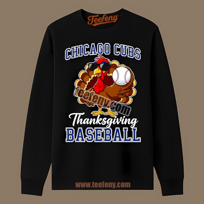 Chicago Cubs Thanksgiving Baseball Turkey Vintage Long Sleeve Chicago Cubs Thanksgiving Baseball Turkey Vintage Long Sleeve