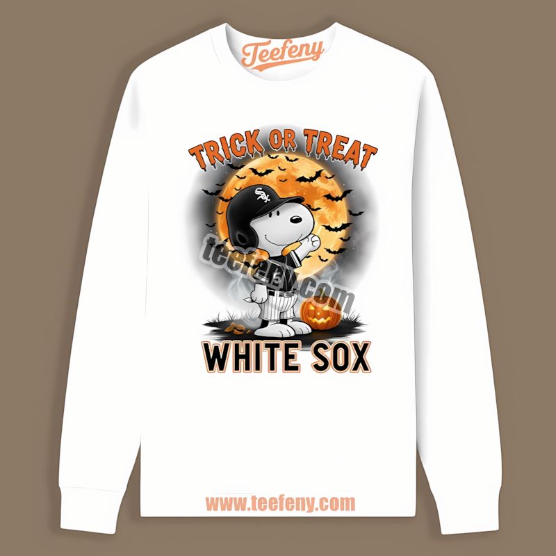 Chicago White Sox Halloween Snoopy Trick Or Treat Crewneck Long Sleeve Chicago White Sox Halloween Snoopy Trick Or Treat Crewneck Long Sleeve