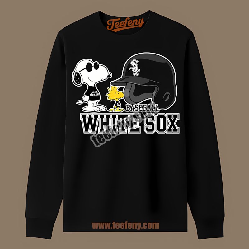 Chicago White Sox Helmet Vs Snoopy And Woodstock Printed Long Sleeve Chicago White Sox Helmet Vs Snoopy And Woodstock Printed Long Sleeve
