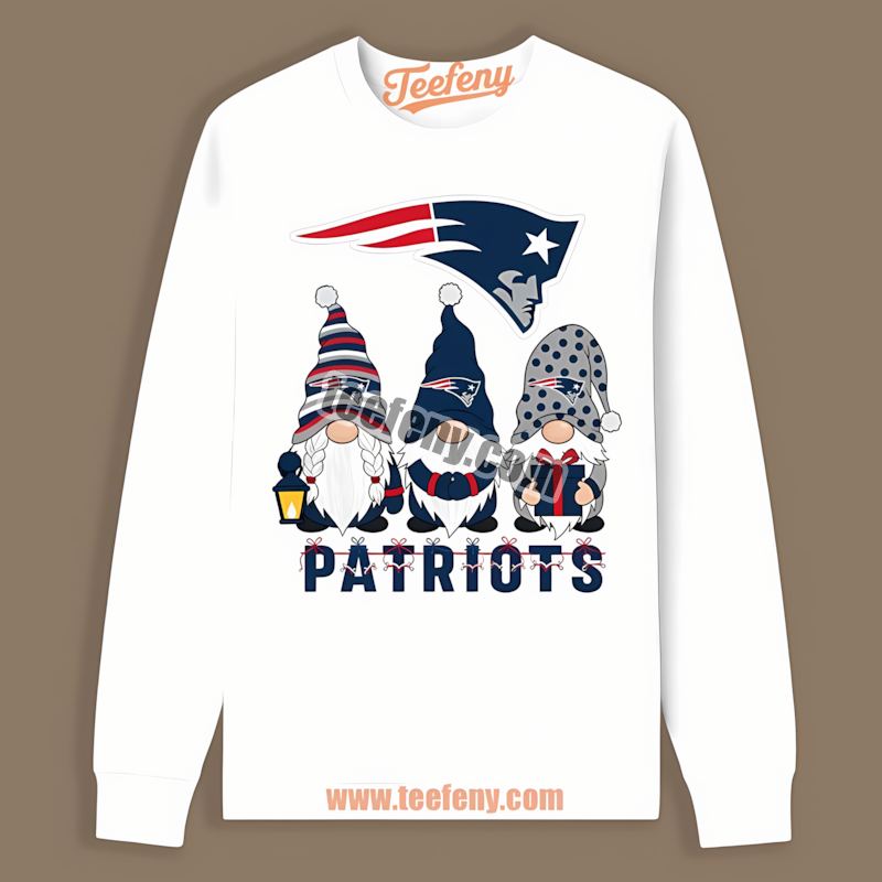 Christmas Gnomes New England Patriots Color Long Sleeve Christmas Gnomes New England Patriots Color Long Sleeve