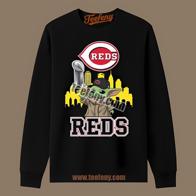 Cincinnati Reds Baby Yoda Holding World Series Trophy Funny Long Sleeve Cincinnati Reds Baby Yoda Holding World Series Trophy Funny Long Sleeve