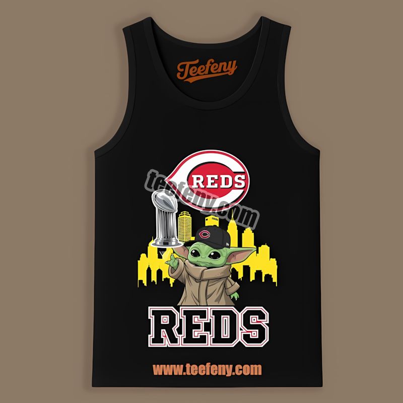 Cincinnati Reds Baby Yoda Holding World Series Trophy Funny Tanktop Cincinnati Reds Baby Yoda Holding World Series Trophy Funny Tanktop