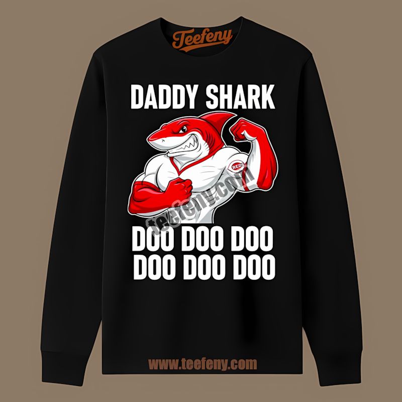 Cincinnati Reds Daddy Shark Comfort Colors TLong Sleeve Cincinnati Reds Daddy Shark Comfort Colors TLong Sleeve