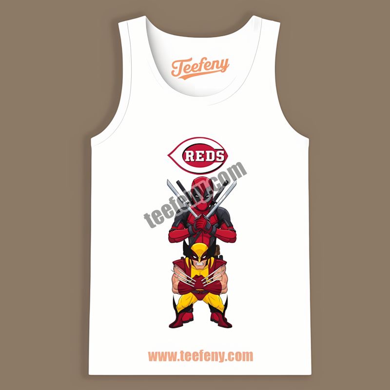 Cincinnati Reds Deadpool Wolverine Crossover Graphic Tanktop Cincinnati Reds Deadpool Wolverine Crossover Graphic Tanktop