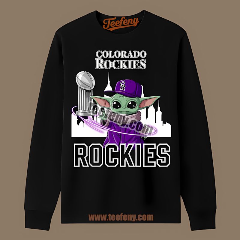 Colorado Rockies Baby Yoda Holding World Series Trophy Funny Long Sleeve Colorado Rockies Baby Yoda Holding World Series Trophy Funny Long Sleeve