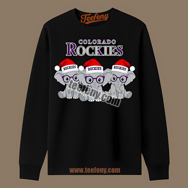 Colorado Rockies Christmas Elephants Printed Long Sleeve Colorado Rockies Christmas Elephants Printed Long Sleeve